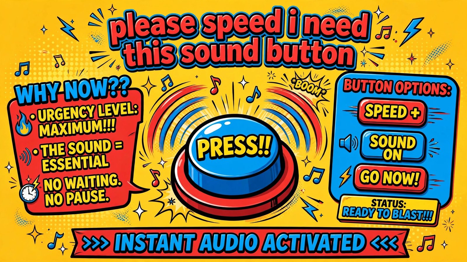 Giant red Please Speed I Need This meme sound button artwork